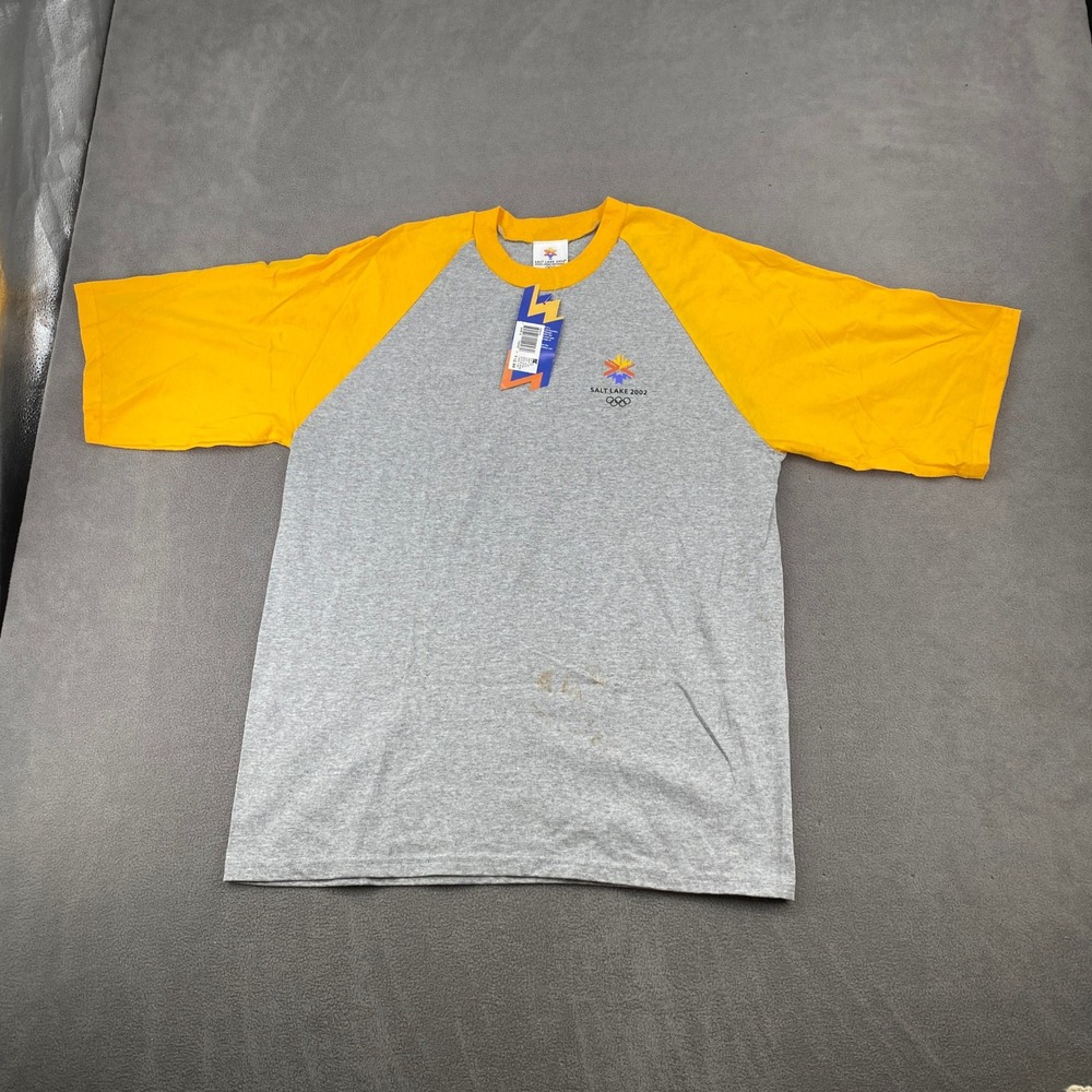 Vintage Salt Lake 2002 Winter Olympics Raglan T-Shirt Gray Yellow NWT Large